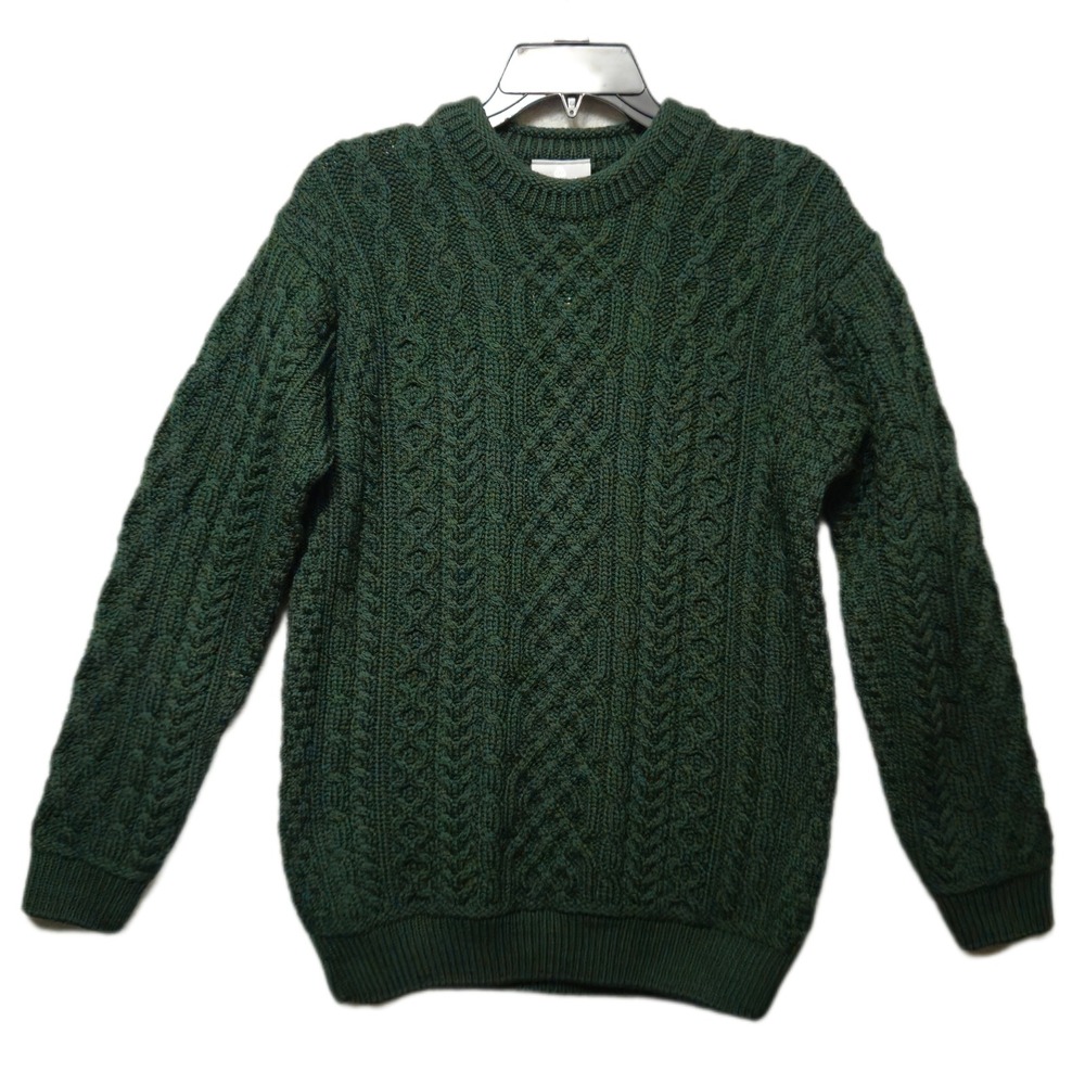 Aran Woollen Mills Merino Wool Fisherman Sweater Mens M Green Made Ireland NEW
